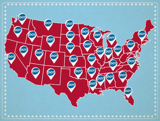 USA map with DOT logos on each state