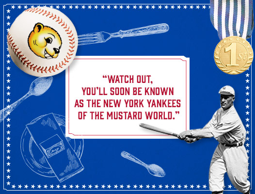 Yankee baseball player hitting "Beaver Brand" baseball out of the park